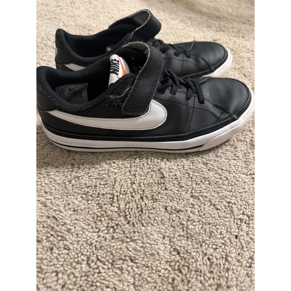 Nike Court Legacy Kids Black White Leather Low Top Sneakers DA5381-002